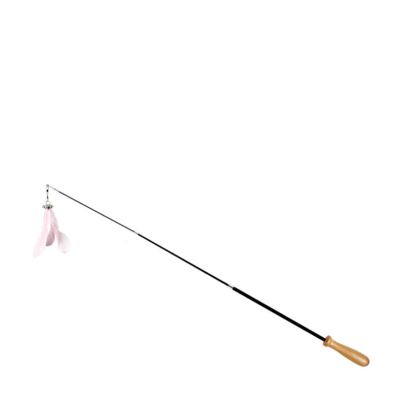 KFX-3240125 Retractable Funny Cat Toy with Feather and Wooden Handle - Adjustable 42-93cm