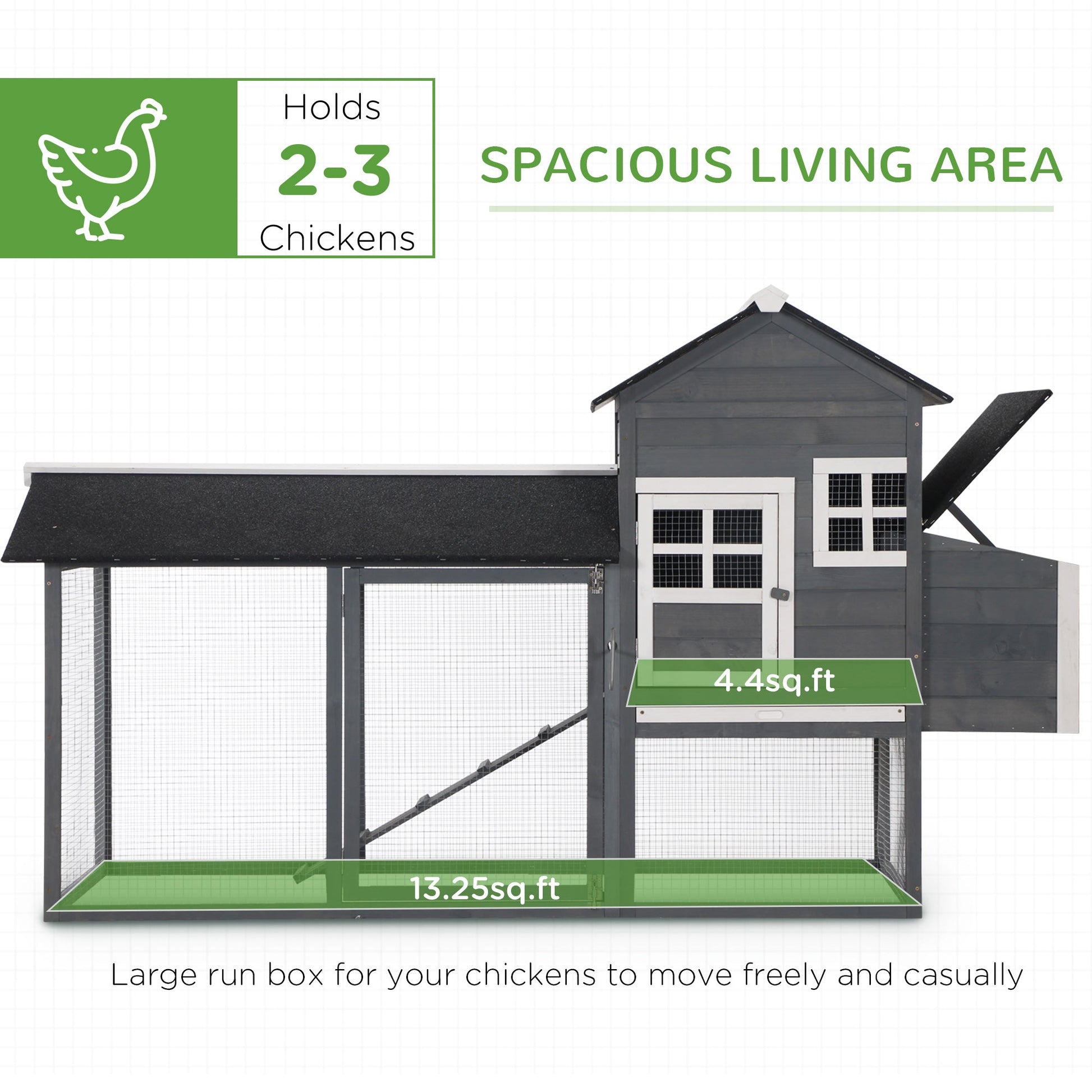 KFX-3242941 84" Gray Wooden Chicken Coop with Run, Nesting Box, Removable Tray & Ramp for Up to 3 Chickens