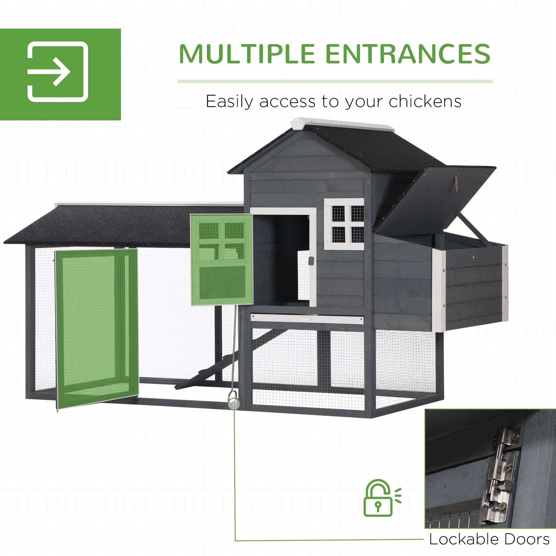 KFX-3242941 84" Gray Wooden Chicken Coop with Run, Nesting Box, Removable Tray & Ramp for Up to 3 Chickens