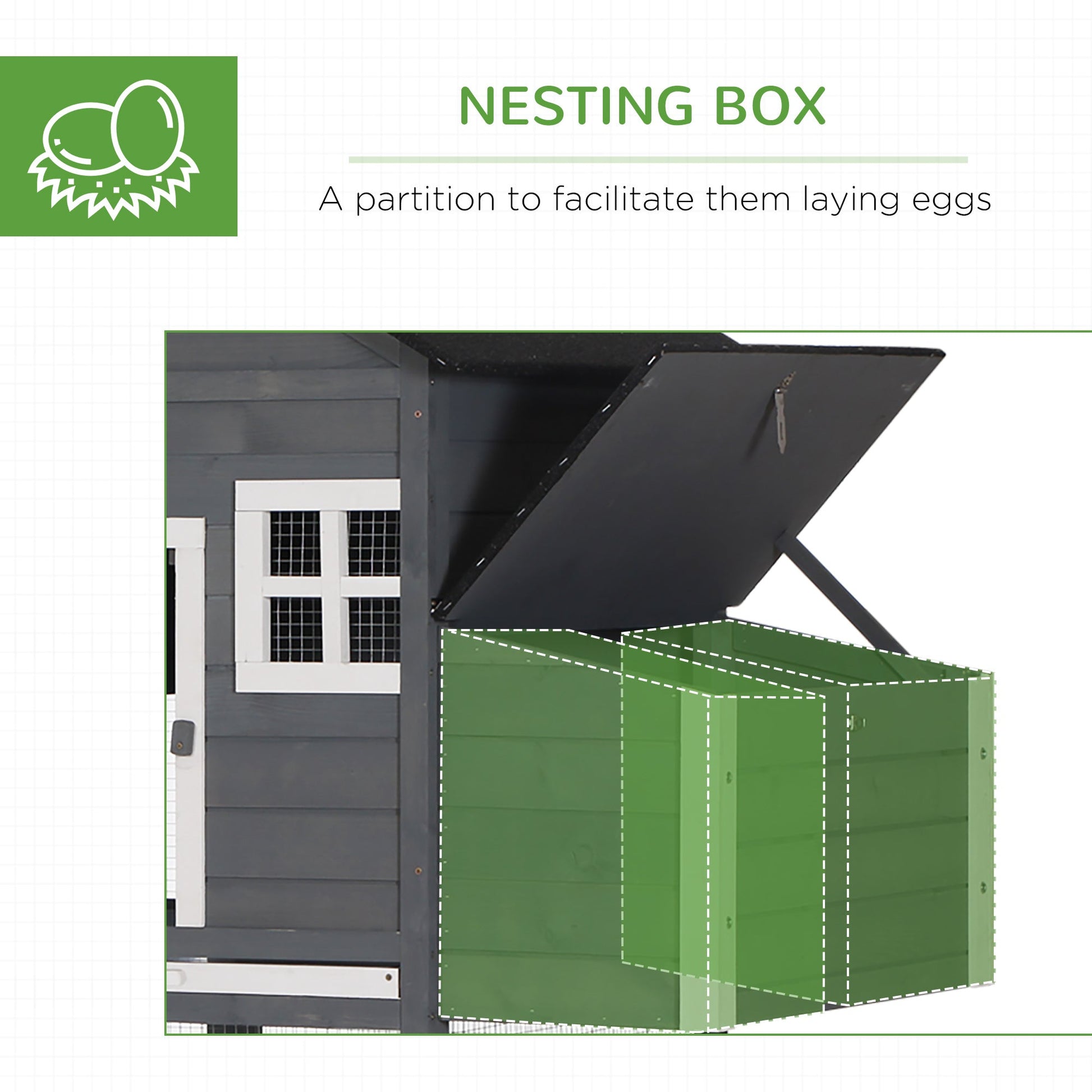 KFX-3242941 84" Gray Wooden Chicken Coop with Run, Nesting Box, Removable Tray & Ramp for Up to 3 Chickens