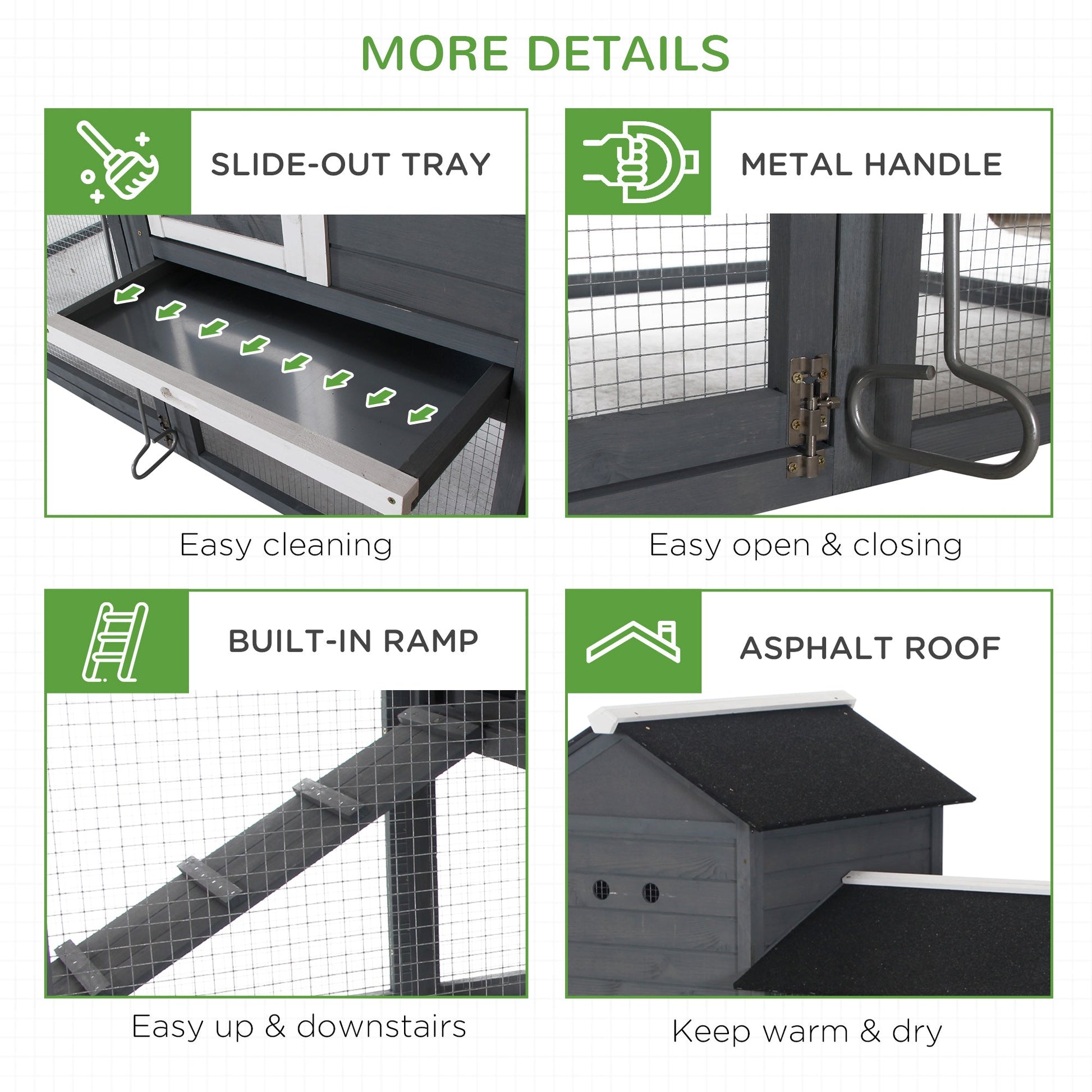 KFX-3242941 84" Gray Wooden Chicken Coop with Run, Nesting Box, Removable Tray & Ramp for Up to 3 Chickens