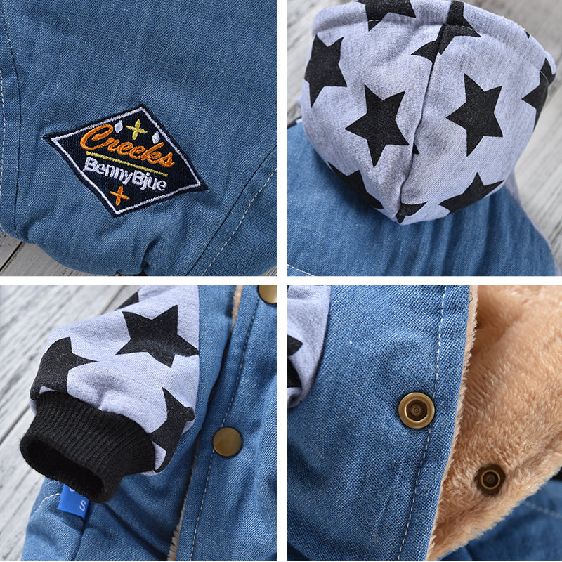 KFX-3243709 Reversible Denim Pet Jacket - Autumn/Winter Fashion in Yellow and Grey, Sizes XS to 2L