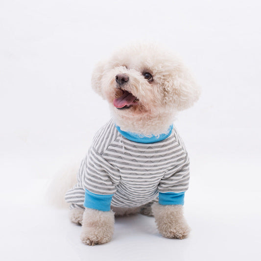 KFX-3247421 Striped Cotton Winter Coat for Dogs - Four-Legged Fashion in Red, Grey, and Blue