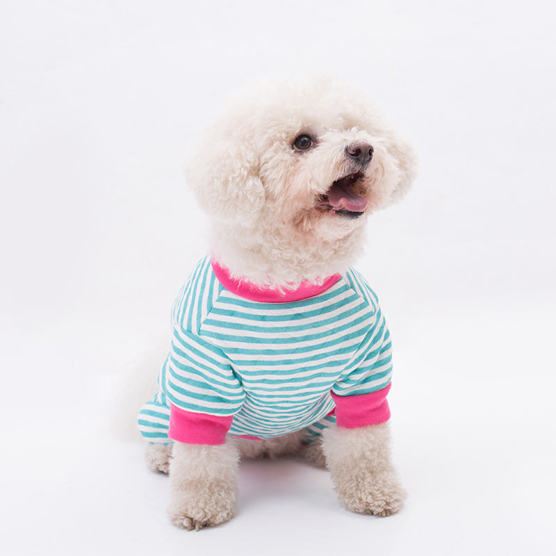 KFX-3247421 Striped Cotton Winter Coat for Dogs - Four-Legged Fashion in Red, Grey, and Blue