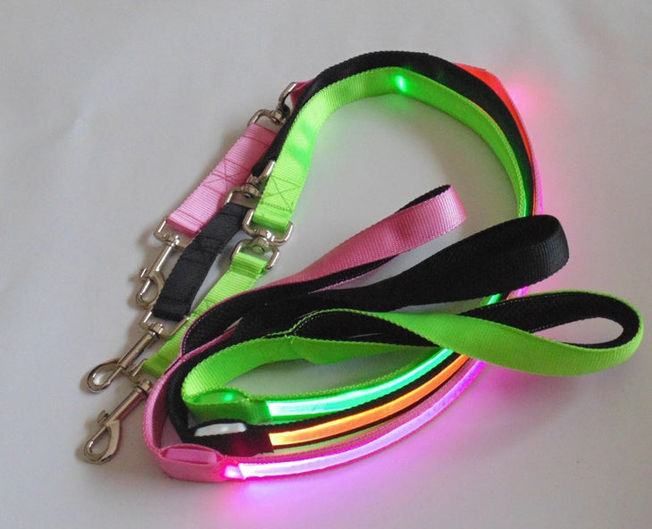KFX-3248829 LED Fiber Optic Reflective Dog Leash with Manual Control for Day and Night Safety