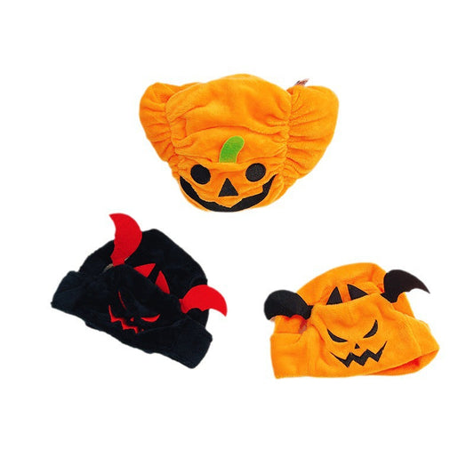 KFX-3249597 Halloween Cartoon Pet Hat Set - Pumpkin and Bat Designs in Orange and Black, Polyester Material, Scarf Sizes Available
