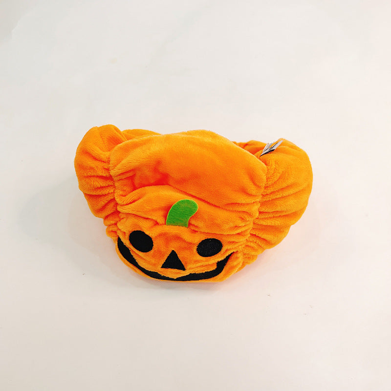 KFX-3249597 Halloween Cartoon Pet Hat Set - Pumpkin and Bat Designs in Orange and Black, Polyester Material, Scarf Sizes Available