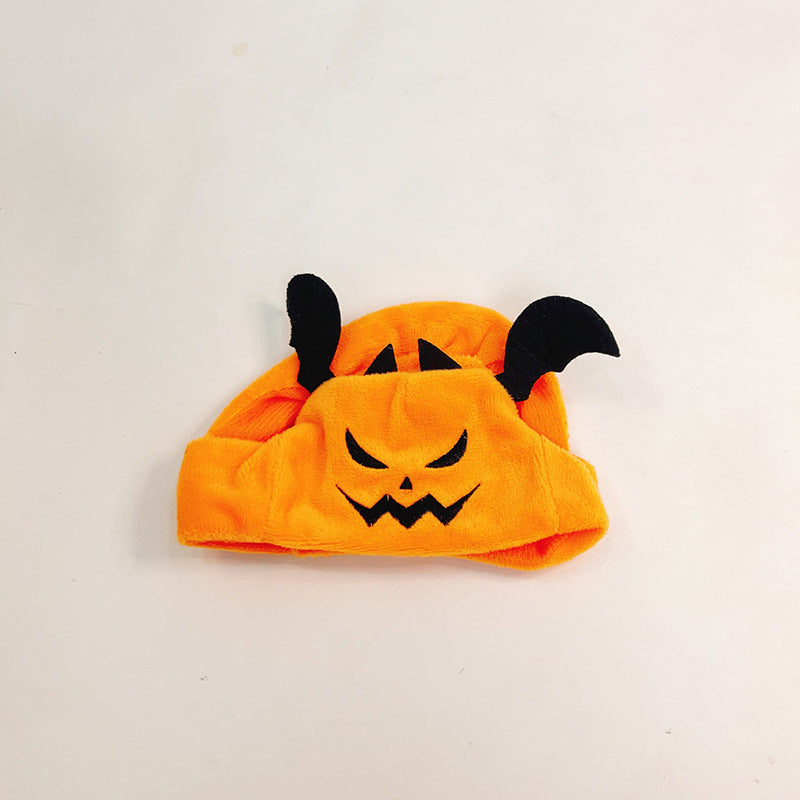 KFX-3249597 Halloween Cartoon Pet Hat Set - Pumpkin and Bat Designs in Orange and Black, Polyester Material, Scarf Sizes Available