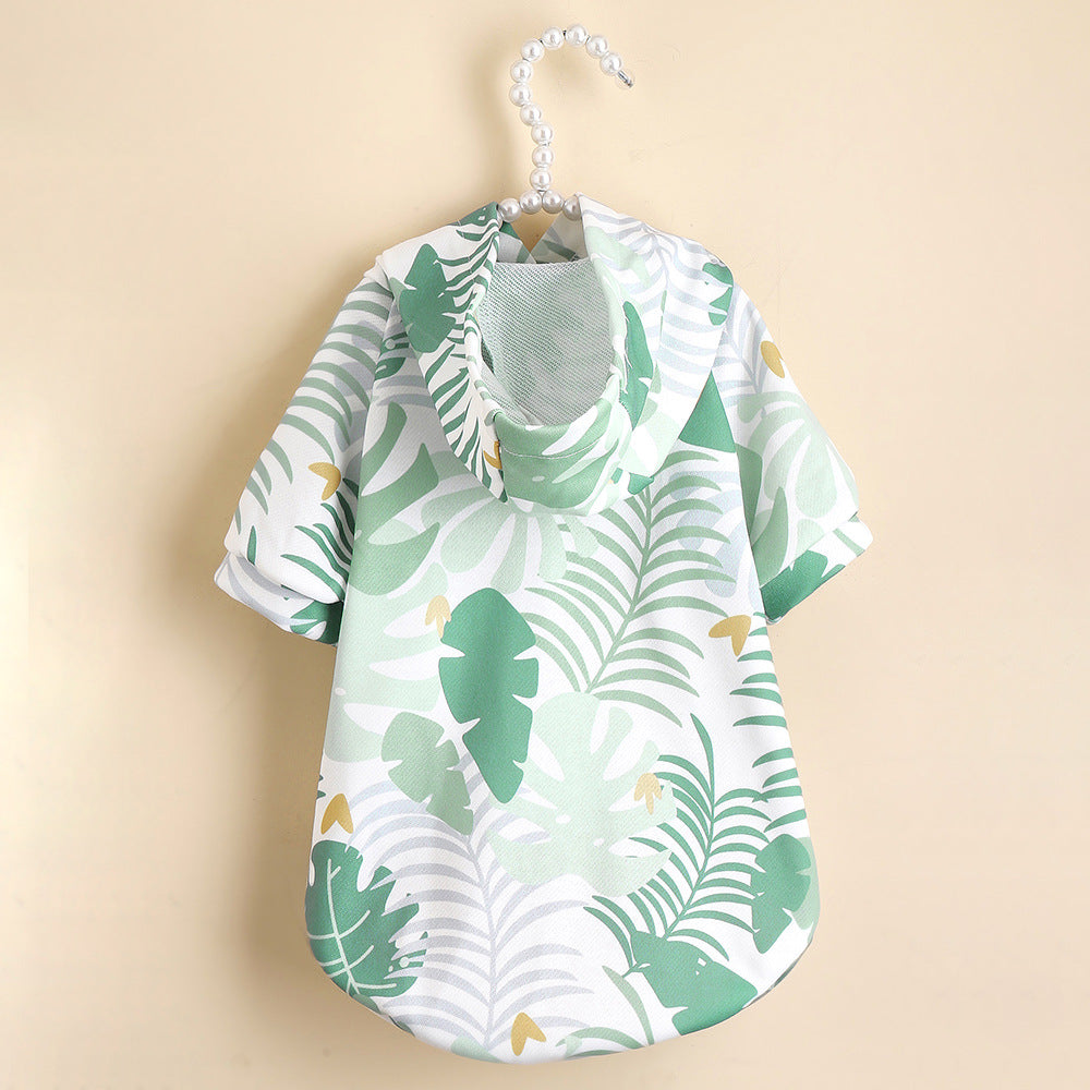 KFX-3250109 Hawaiian Resort Style Pet Hoodie with Palm Leaf Design in Various Sizes