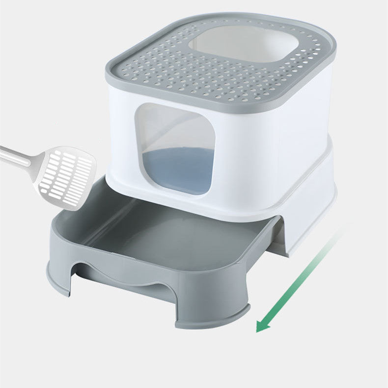 KFX-3250621 Closed Litter Basin Cat Toilet with Splash Prevention in Gray and Pink