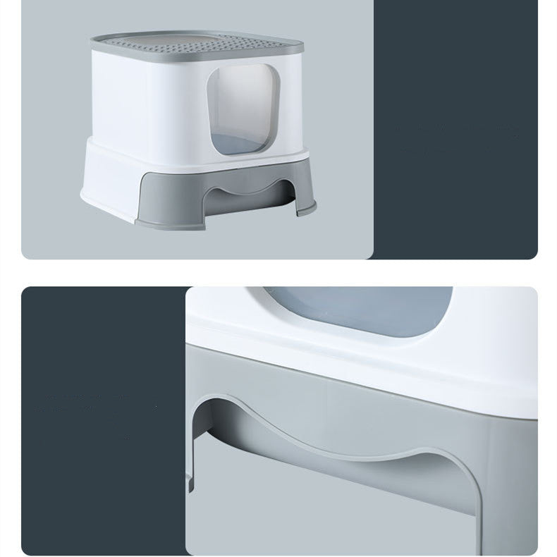 KFX-3250621 Closed Litter Basin Cat Toilet with Splash Prevention in Gray and Pink