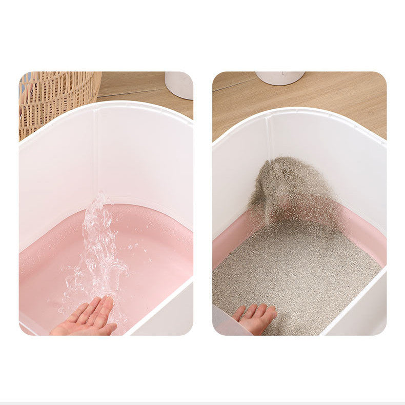 KFX-3250621 Closed Litter Basin Cat Toilet with Splash Prevention in Gray and Pink