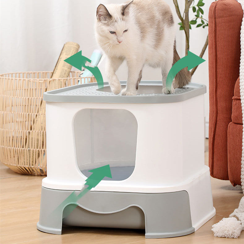 KFX-3250621 Closed Litter Basin Cat Toilet with Splash Prevention in Gray and Pink