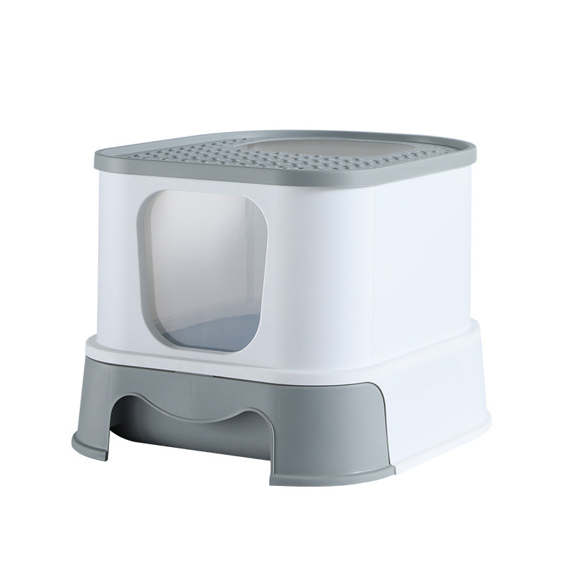 KFX-3250621 Closed Litter Basin Cat Toilet with Splash Prevention in Gray and Pink