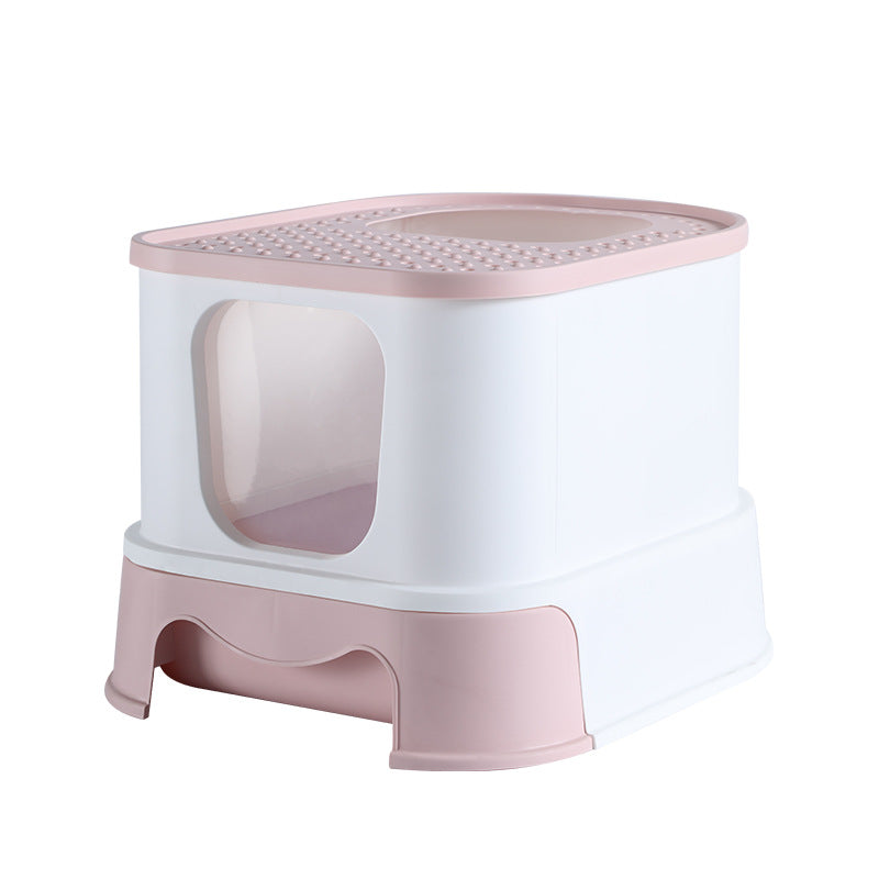 KFX-3250621 Closed Litter Basin Cat Toilet with Splash Prevention in Gray and Pink