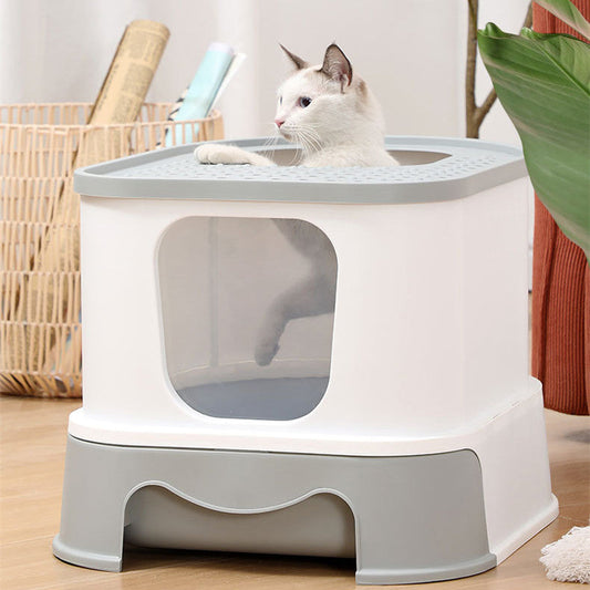 KFX-3250621 Closed Litter Basin Cat Toilet with Splash Prevention in Gray and Pink