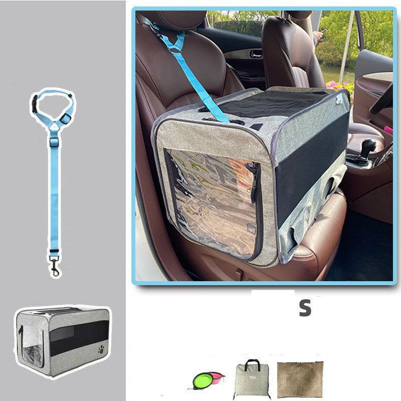KFX-3251261 Portable Soft-Sided Pet Travel Carrier with Locking Zippers and Safety Belt, Folding Fabric Cage for Cats and Dogs