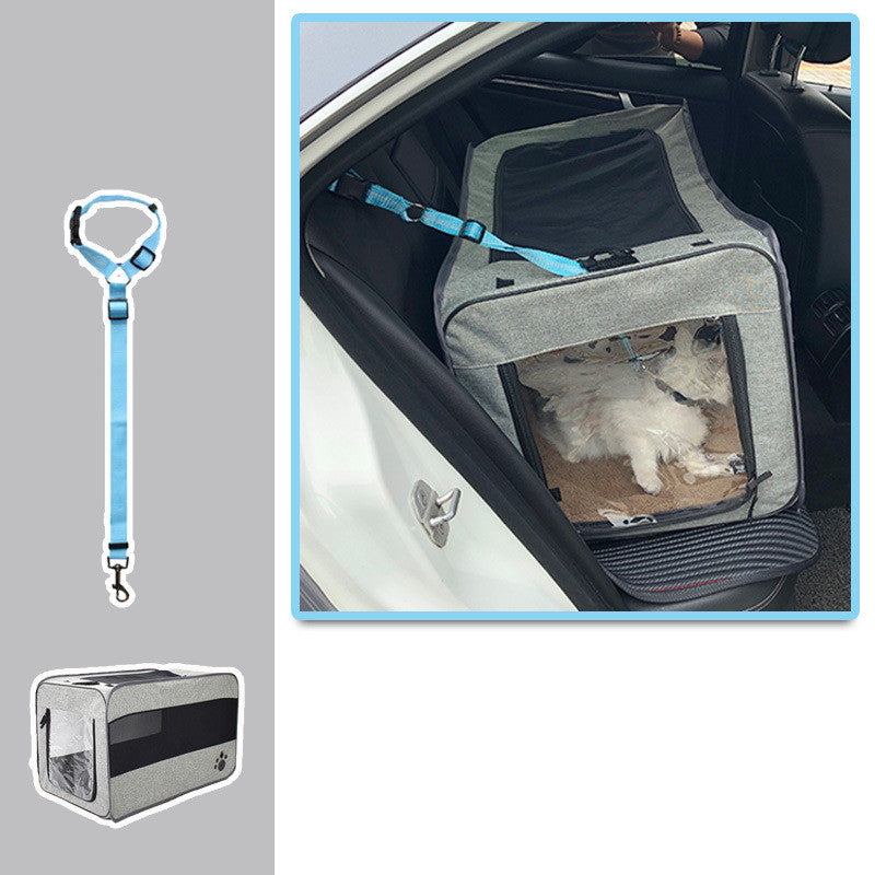 KFX-3251261 Portable Soft-Sided Pet Travel Carrier with Locking Zippers and Safety Belt, Folding Fabric Cage for Cats and Dogs