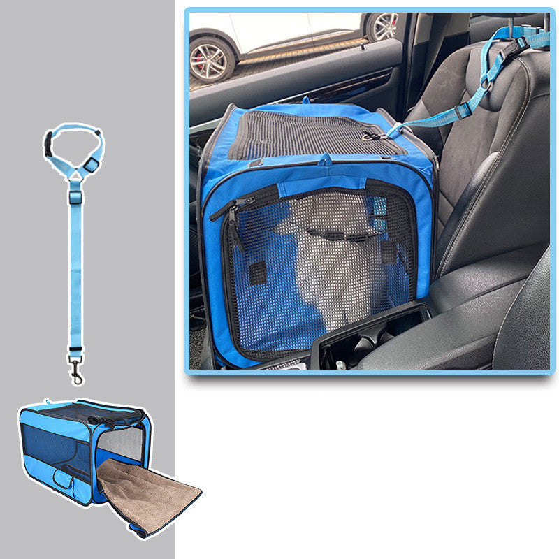 KFX-3251261 Portable Soft-Sided Pet Travel Carrier with Locking Zippers and Safety Belt, Folding Fabric Cage for Cats and Dogs