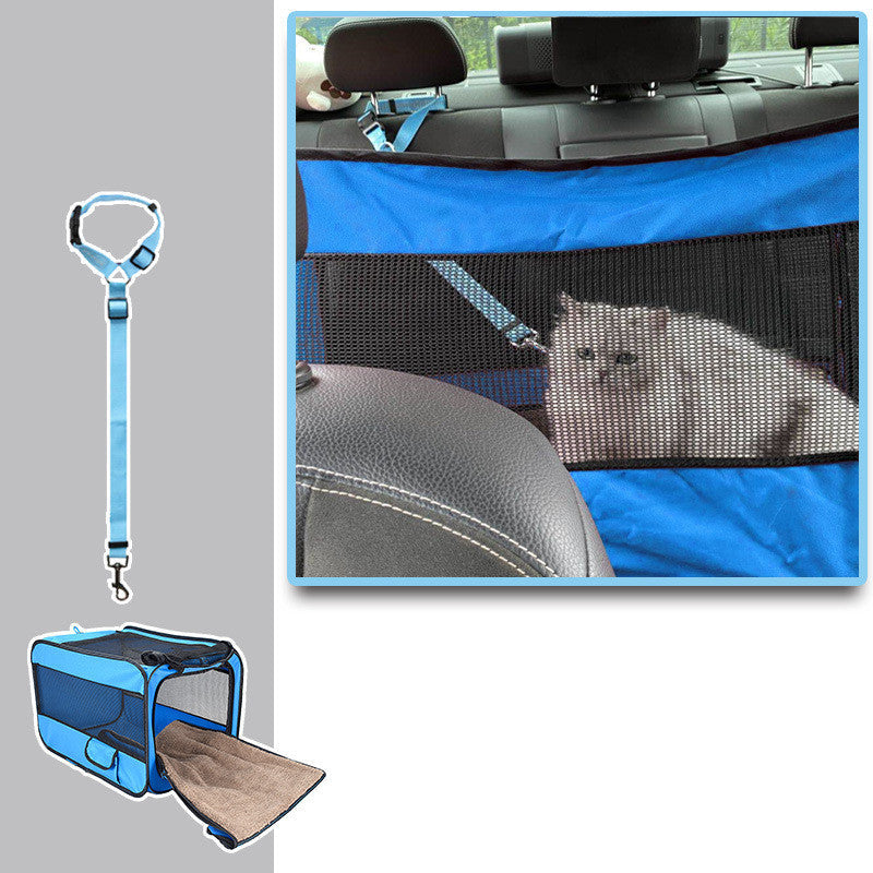 KFX-3251261 Portable Soft-Sided Pet Travel Carrier with Locking Zippers and Safety Belt, Folding Fabric Cage for Cats and Dogs