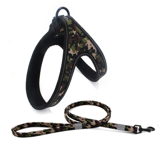 KFX-3254077 Colorful Reflective Oxford Fabric Pet Harness with Leash - Available in Camouflage, Neon, Black Line, and Color Corrugated Designs