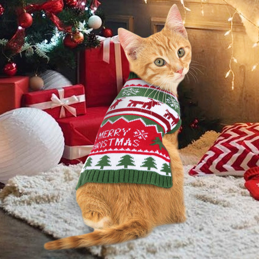 KFX-3258557 Cozy Striped Turtleneck Dog Sweater with Snowflake Design in Green and Blue