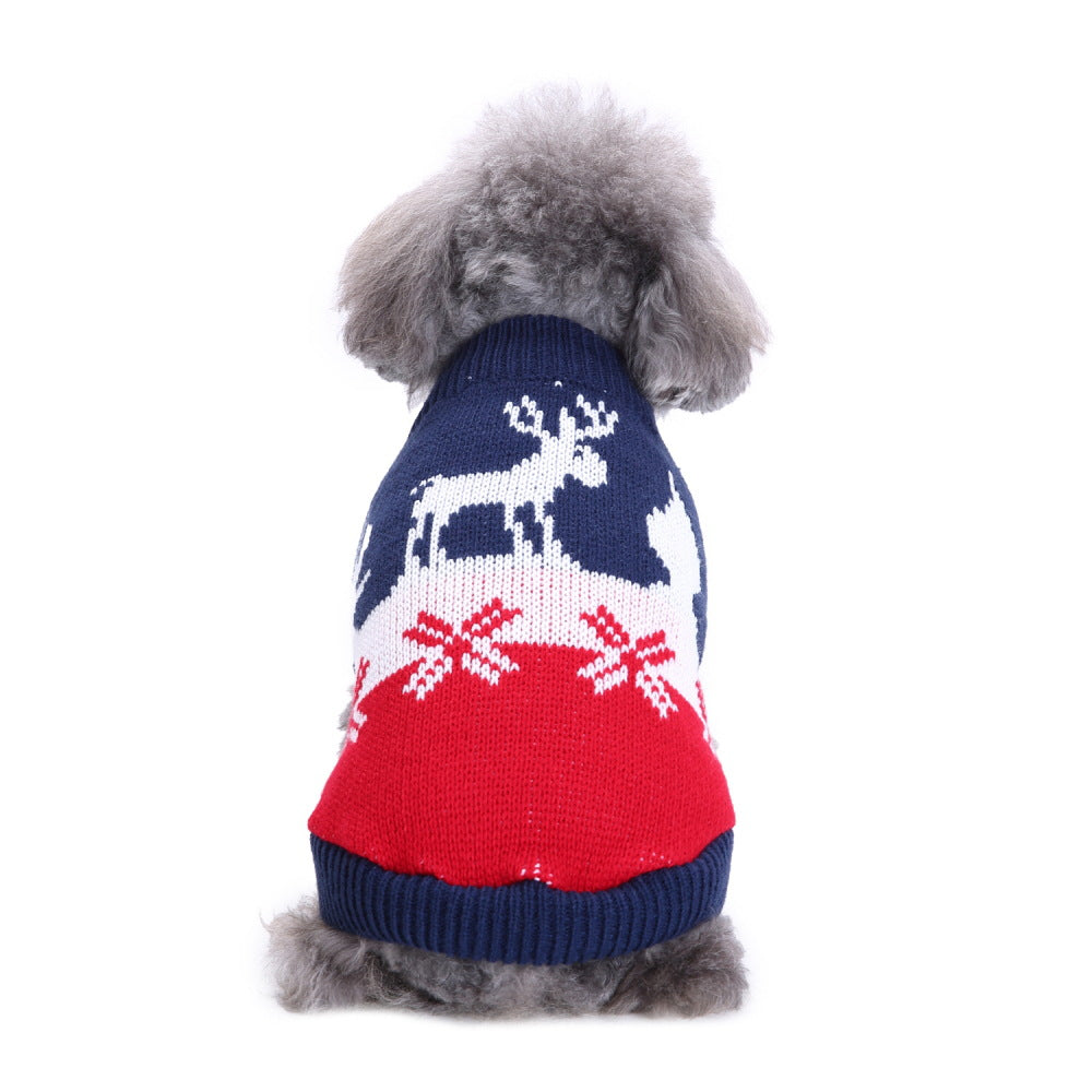 KFX-3258557 Cozy Striped Turtleneck Dog Sweater with Snowflake Design in Green and Blue