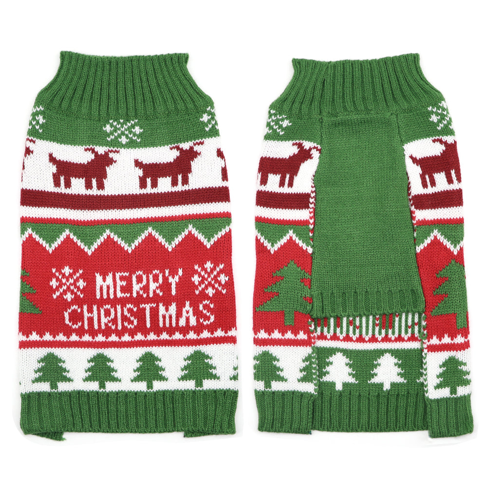 KFX-3258557 Cozy Striped Turtleneck Dog Sweater with Snowflake Design in Green and Blue