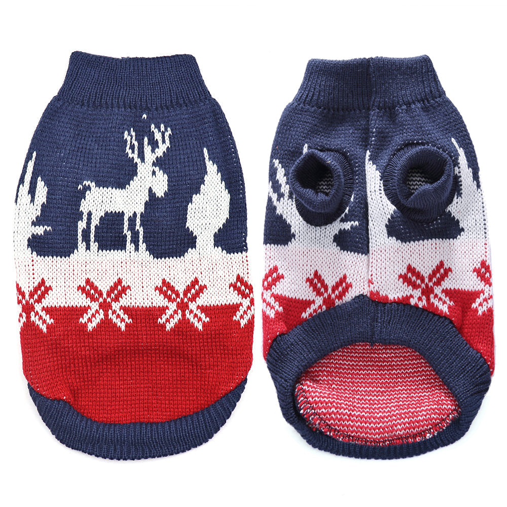 KFX-3258557 Cozy Striped Turtleneck Dog Sweater with Snowflake Design in Green and Blue
