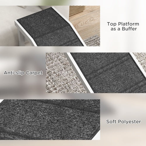 KFX-3258941 Dog Bed Ramp with Non-Slip Carpet and Easy Access Platform - 74" x 16" x 25" Wood Design
