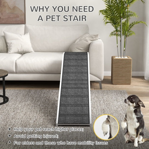 KFX-3258941 Dog Bed Ramp with Non-Slip Carpet and Easy Access Platform - 74" x 16" x 25" Wood Design