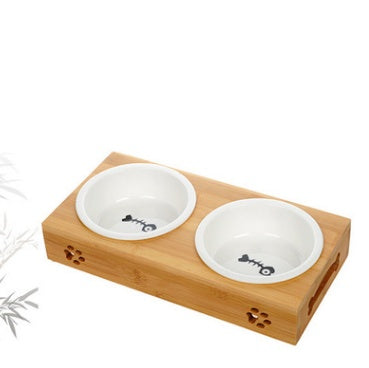 KFX-3260733 Bamboo and Stainless Steel Pet Bowl Holders with Single, Double, and Triple Bowl Options