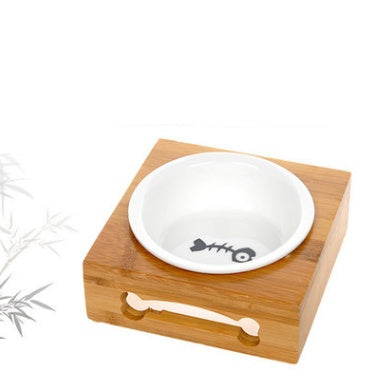 KFX-3260733 Bamboo and Stainless Steel Pet Bowl Holders with Single, Double, and Triple Bowl Options