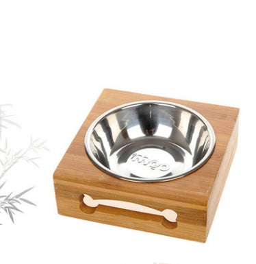 KFX-3260733 Bamboo and Stainless Steel Pet Bowl Holders with Single, Double, and Triple Bowl Options