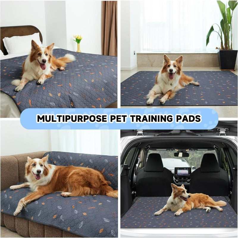 KFX-3262397 Machine Washable Non-Slip Dog Training Urine Pad - Breathable & Absorbent, Dark Gray Leaves Design