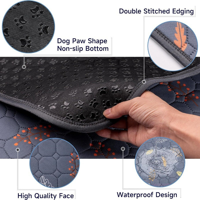 KFX-3262397 Machine Washable Non-Slip Dog Training Urine Pad - Breathable & Absorbent, Dark Gray Leaves Design