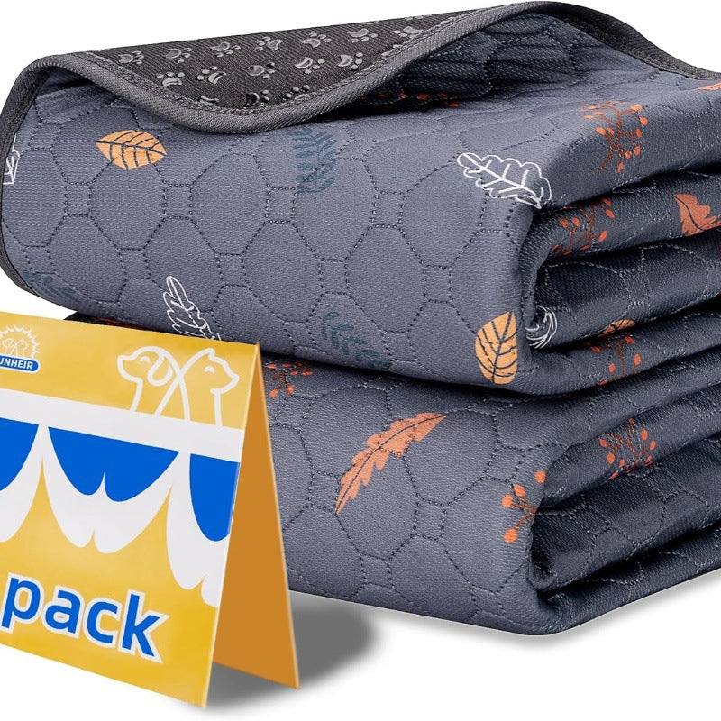 KFX-3262397 Machine Washable Non-Slip Dog Training Urine Pad - Breathable & Absorbent, Dark Gray Leaves Design