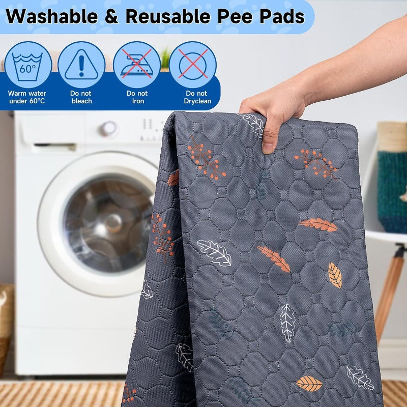 KFX-3262397 Machine Washable Non-Slip Dog Training Urine Pad - Breathable & Absorbent, Dark Gray Leaves Design