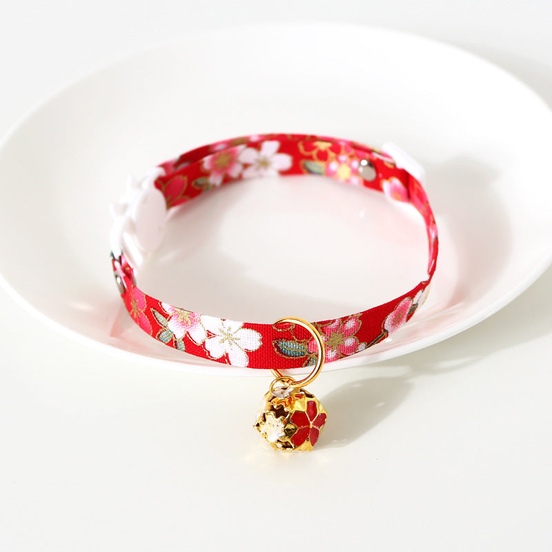 KFX-3262525 Adjustable Flower Pattern Pet Collar with Hollow Bell in Multiple Colors
