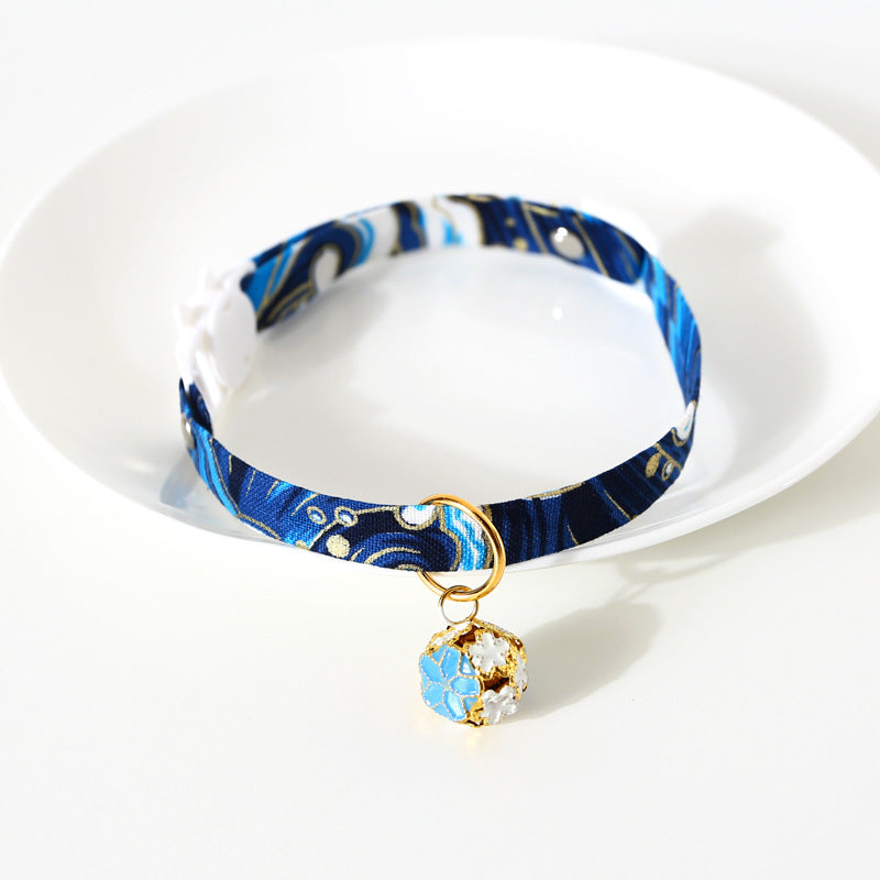 KFX-3262525 Adjustable Flower Pattern Pet Collar with Hollow Bell in Multiple Colors