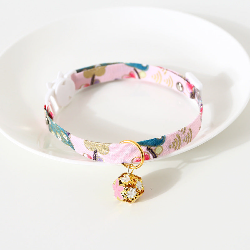 KFX-3262525 Adjustable Flower Pattern Pet Collar with Hollow Bell in Multiple Colors