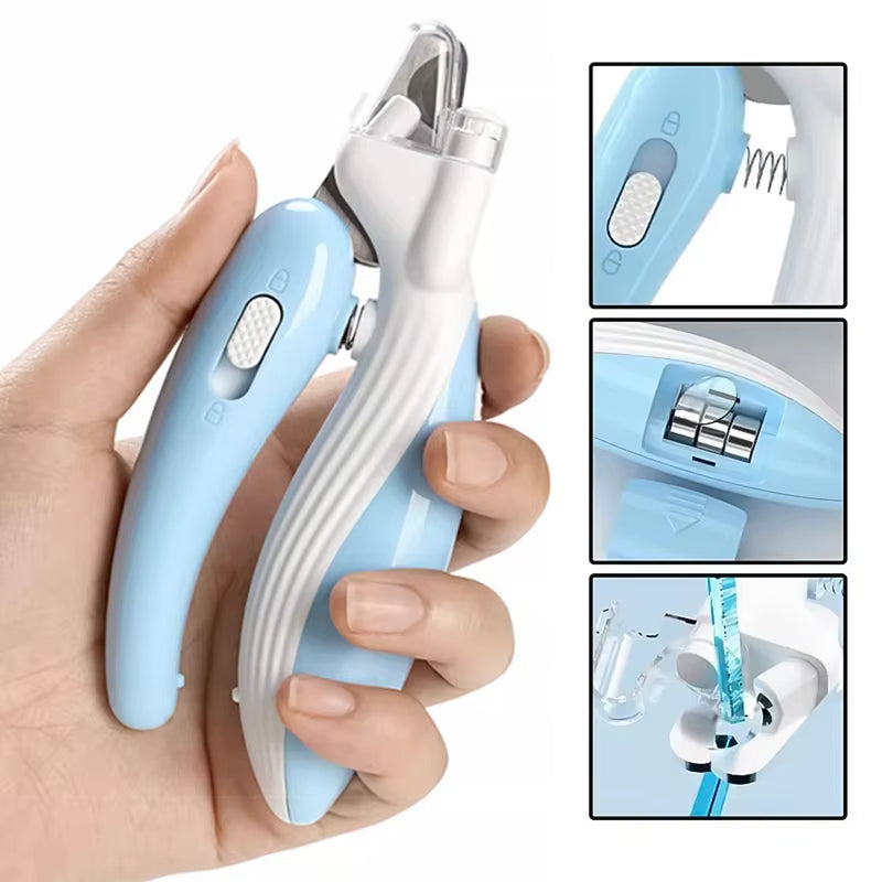 KFX-3264317 Labor-Saving Nail Clippers with LED Light for Dogs and Cats - Precision Trim Scissors with Safety Lock and Anti-Splash Design