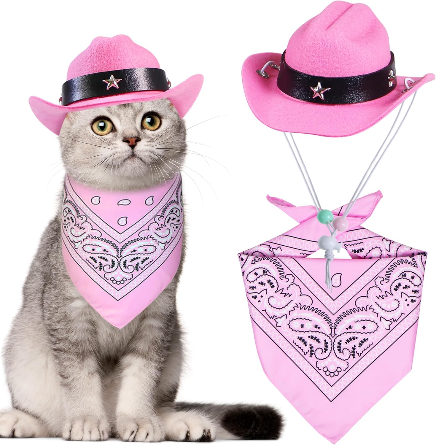 KFX-3264701 Pet Cowboy Costume Set with Hat and Bandana for Cats and Kittens, Ideal for Halloween and Cosplay Events