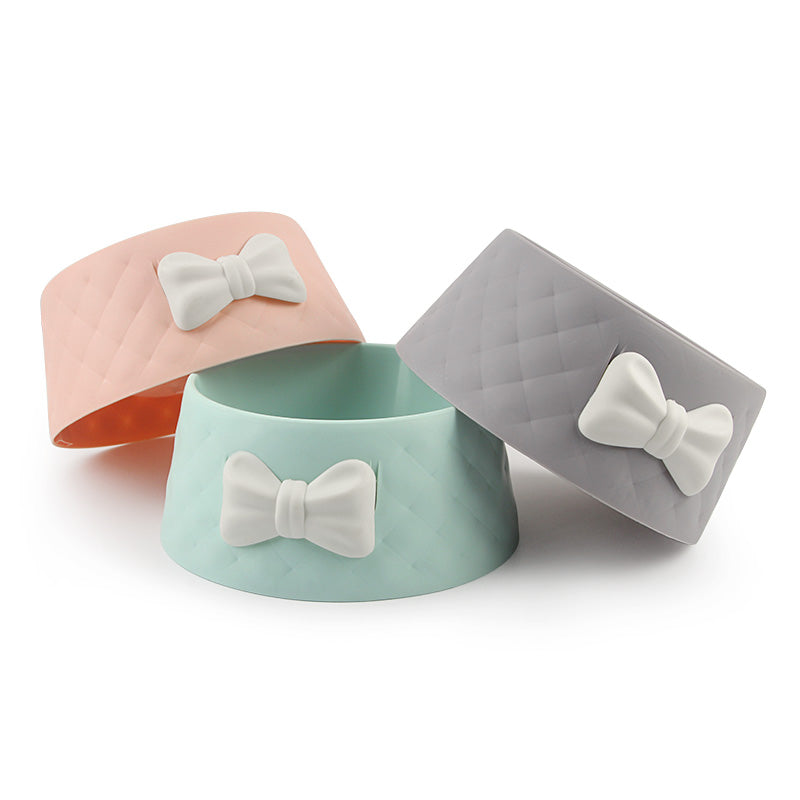 KFX-3266493 Bow Shaped Cat and Dog Bowl - Made of Durable PP Plastic in Pink, Green, and Grey