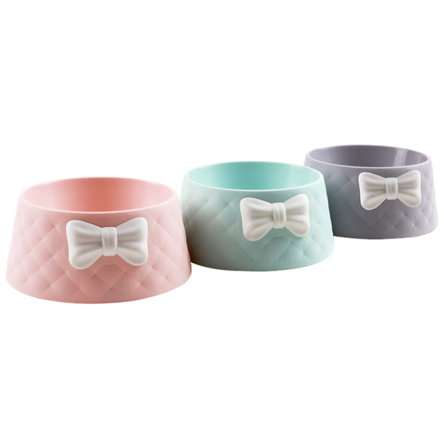 KFX-3266493 Bow Shaped Cat and Dog Bowl - Made of Durable PP Plastic in Pink, Green, and Grey
