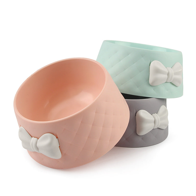 KFX-3266493 Bow Shaped Cat and Dog Bowl - Made of Durable PP Plastic in Pink, Green, and Grey