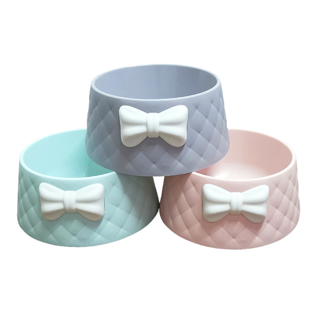 KFX-3266493 Bow Shaped Cat and Dog Bowl - Made of Durable PP Plastic in Pink, Green, and Grey