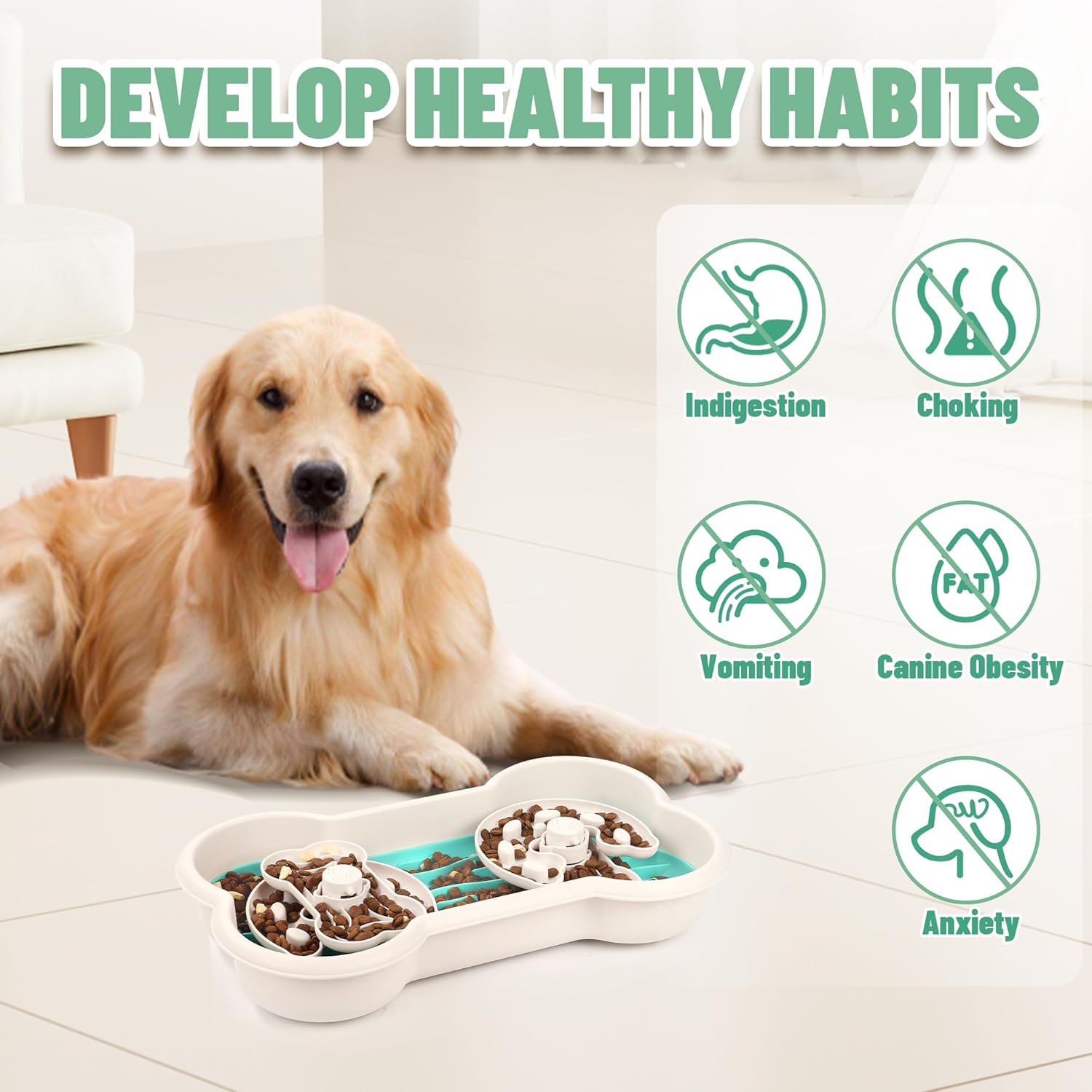 KFX-3267773 Interactive Slow Feeder Dog Bowl for Large Breeds - Anti-Choking Design with Rotating Trays for Healthy Eating