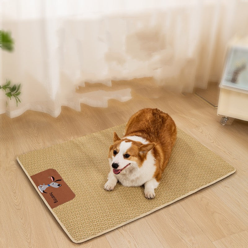 KFX-3268157 Summer Universal Cold Mat for Cats and Dogs - Woven Pet Nest, Multiple Sizes Available in Beige, Gray, and Brown