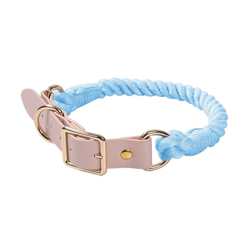 KFX-3268285 Hand Woven Cotton Rope and Leather Adjustable Pet Collar in Multiple Colors